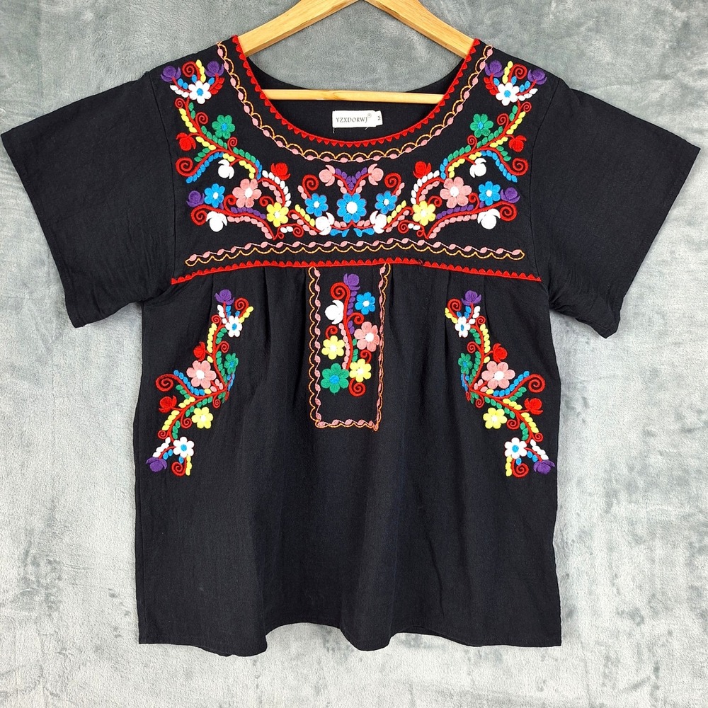 YZXDORWJ Top Medium Boho Festival Hippie Embroidered Floral Mexican Peasant